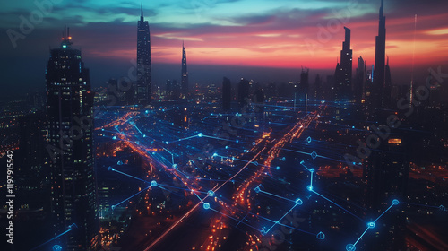 Wallpaper Mural abstract, business, team, stands, peak, success, Abstract business man stands on the peak of success amid tall, innovative Smart city and graphs with statistics to analyze business potential and predi Torontodigital.ca