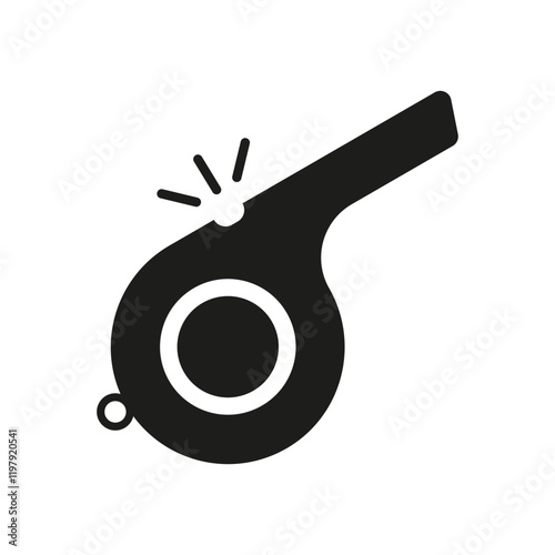Whistle Silhouette Icon for Referee or Sports Equipment. Referee Sport Tool Symbol. Signal or Alert Sound Tool. Isolated Vector Illustration