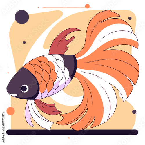 A beautiful betta fish in a swirling, elegant pose, showcasing vibrant colors and fluid movement.