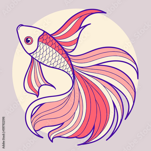 A beautiful betta fish in a swirling, elegant pose, showcasing vibrant colors and fluid movement.