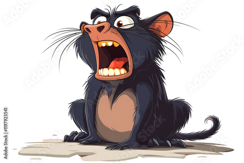 Cartoon Tasmanian devil screaming, wide-eyed, sitting. photo