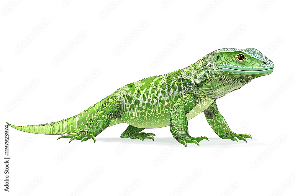 Obraz premium Green lizard, detailed illustration, side profile, scaled skin.