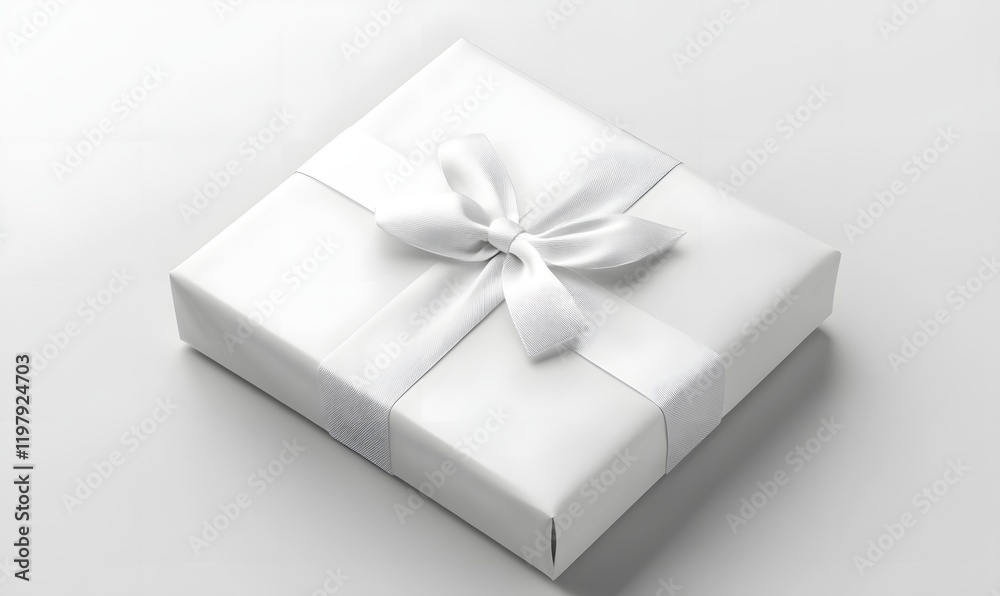 Fototapeta premium White gift box with satin ribbon bow. (1)