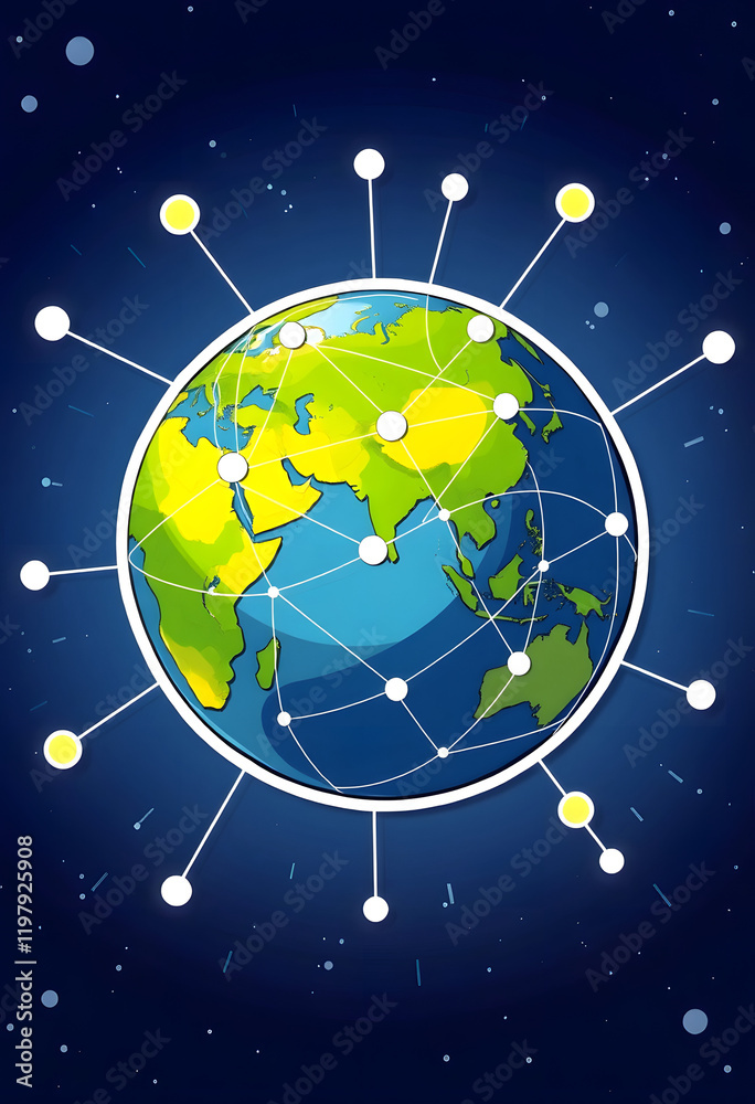 Naklejka premium A global network connection over the planet earth, sticker style, with white tones