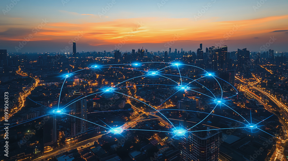 custom made wallpaper toronto digitalAbstract business man stands on the peak of success amid tall, innovative Smart city and graphs with statistics to analyze business potential and predict future developments in company growth.