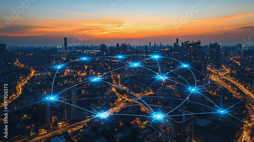 Wallpaper Mural Abstract business man stands on the peak of success amid tall, innovative Smart city and graphs with statistics to analyze business potential and predict future developments in company growth. Torontodigital.ca