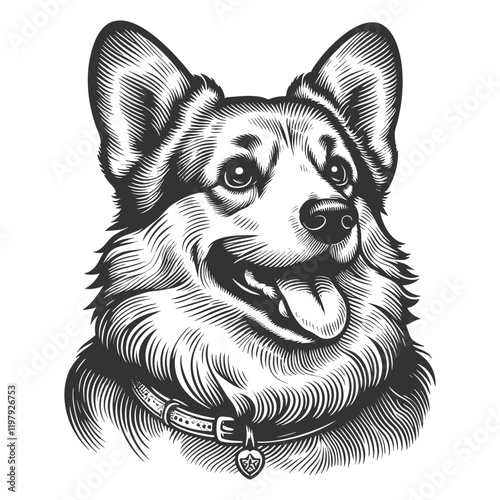 Welsh Corgi dog pet animal, showcasing engraved artistry sketch engraving generative ai vector illustration. Scratch board imitation. Black and white image.