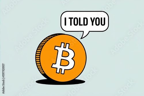 Playful Bitcoin Illustration with Speech Bubble: 'I Told You' Message photo