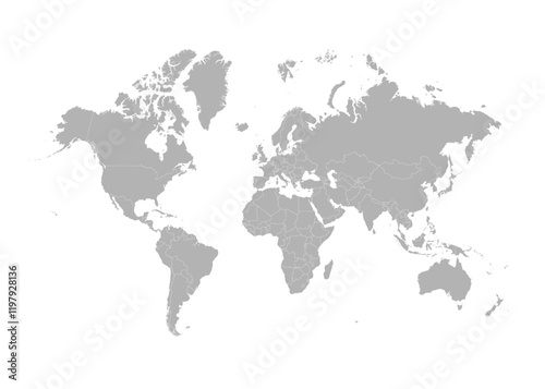 Very detailed high quality world map with state borders isolated on white background