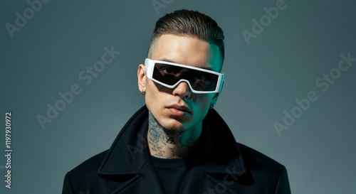 Man wearing sunglasses and a black coat
