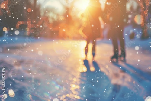 Skating couple in winter ambiance representing ice rink photo