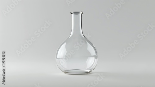 A clean glass retort flask with a narrow neck on a white background