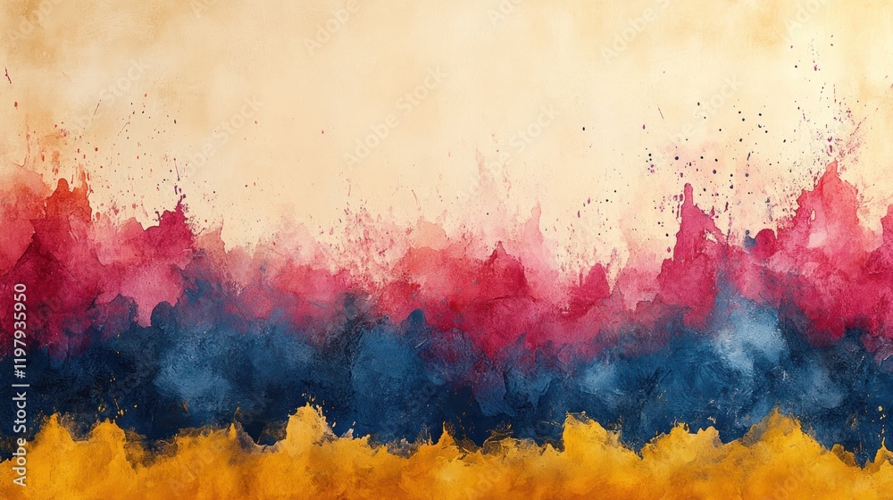 Fototapeta premium Vibrant abstract watercolor landscape blending warm and cool colors with a soft textured background