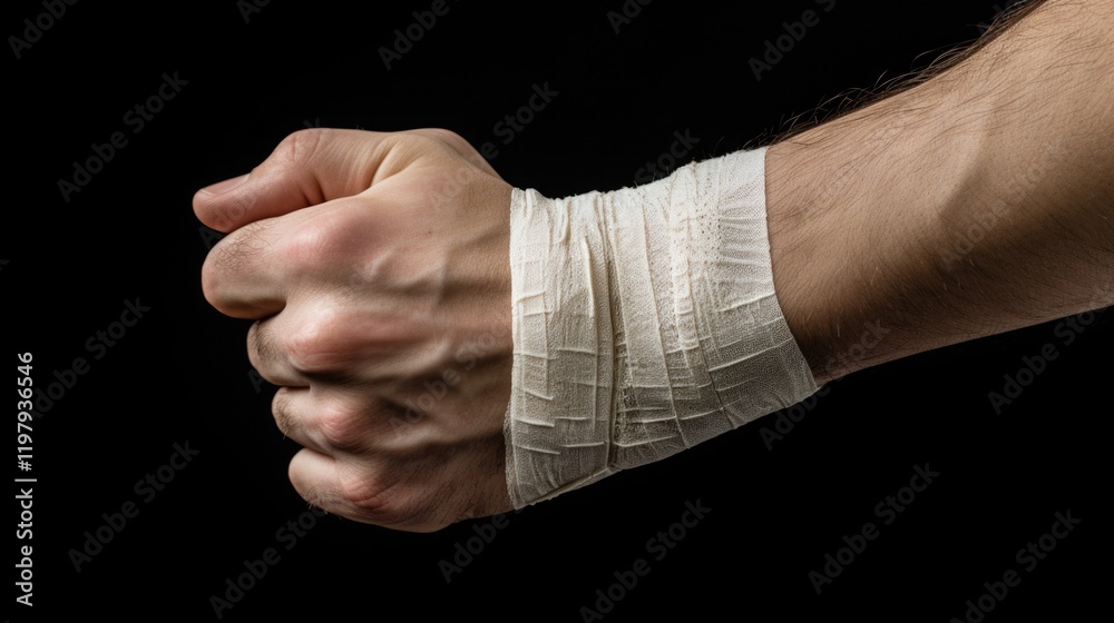 Closeup of Adult Man with Fractured Wrist, Hand, and Thumb in Plaster Bandage and Arm Sling after an Accident Closeup of Adult Man with Fractured Wrist, Hand, and Thumb in Plaster Bandage and Arm Sling after an Accident