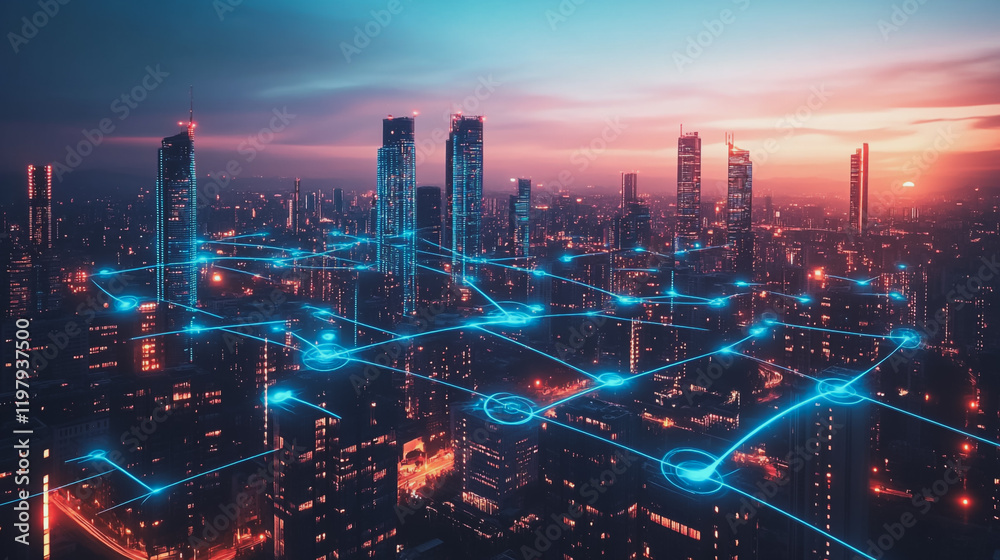 custom made wallpaper toronto digitalAbstract business man stands on the peak of success amid tall, innovative Smart city and graphs with statistics to analyze business potential and predict future developments in company growth.