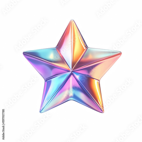 realistic Y2K holographic star isolated on transparent background. Generative Ai