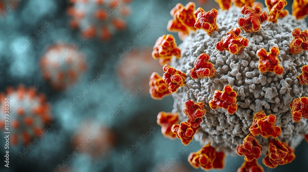 Microscopic View of Coronavirus Detailed 3D Render of COVID-19 Virus Structure Microscopic View of Coronavirus Detailed 3D Render of COVID-19 Virus Structure