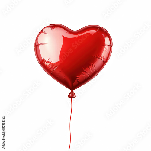 realistic red heart shaped helium balloon isolated on transparent background Generative Ai