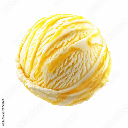 realistic scoop vanilla and mango ice cream isolated on transparent background Generative Ai