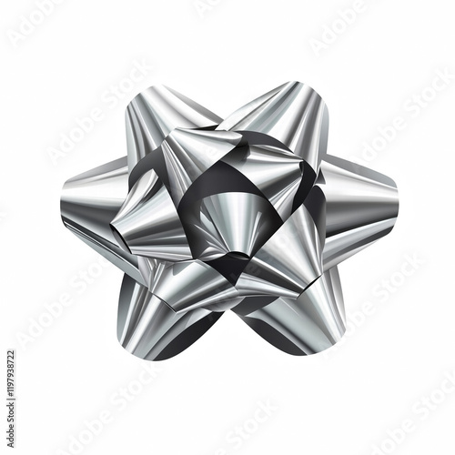 realistic shiny metallic silver bow isolated on transparent background Generative Ai