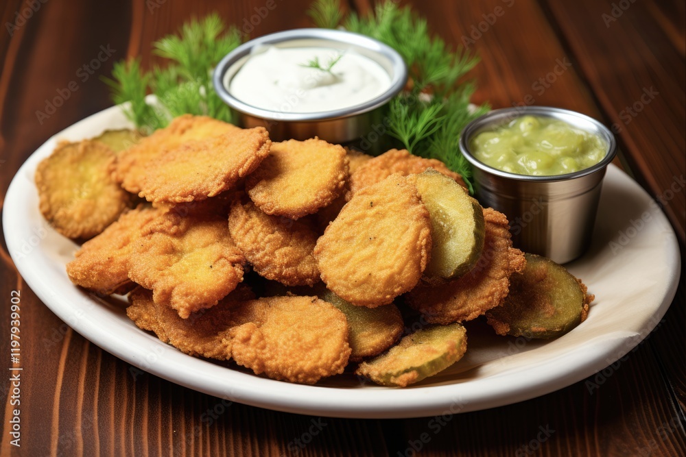 Crispy Delight: Mouth-Watering Deep-Fried Pickles on a Plate - A Perfect Snack to Satisfy Your Cravings Crispy Delight: Mouth-Watering Deep-Fried Pickles on a Plate - A Perfect Snack to Satisfy Your Cravings