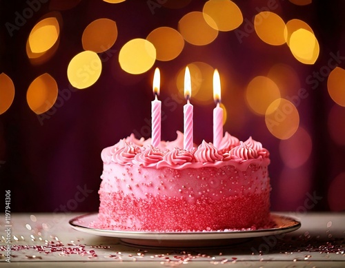 Obraz na płótnie pink birthday cake with 3 candles w salonie