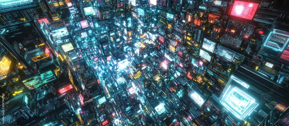 Digital Cityscape: A Futuristic Metropolis of Neon Lights and Data Digital Cityscape: A Futuristic Metropolis of Neon Lights and Data