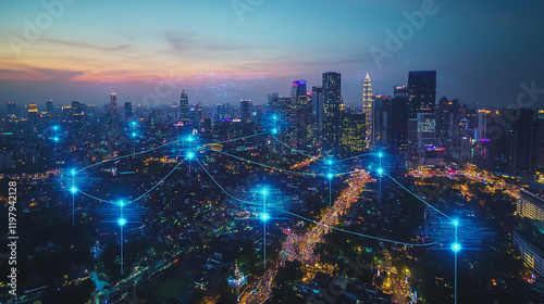 Wallpaper Mural Abstract business man stands on the peak of success amid tall, innovative Smart city and graphs with statistics to analyze business potential and predict future developments in company growth. Torontodigital.ca