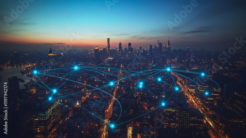 Wallpaper Mural Abstract business man stands on the peak of success amid tall, innovative Smart city and graphs with statistics to analyze business potential and predict future developments in company growth. Torontodigital.ca