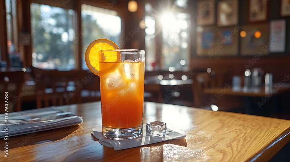 Refreshing Iced Orange Cocktail in a Sunny Restaurant Refreshing Iced Orange Cocktail in a Sunny Restaurant