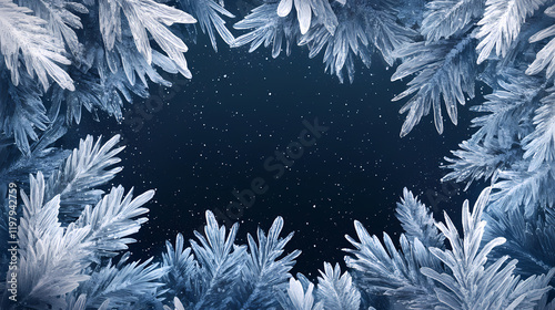 Frostwork. decorative ice crystals frame on transparent background. Sunweave. Illustration