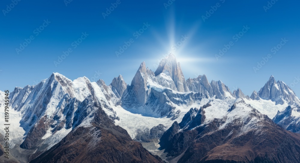 Obraz premium Mountain range with a bright sun shining on it