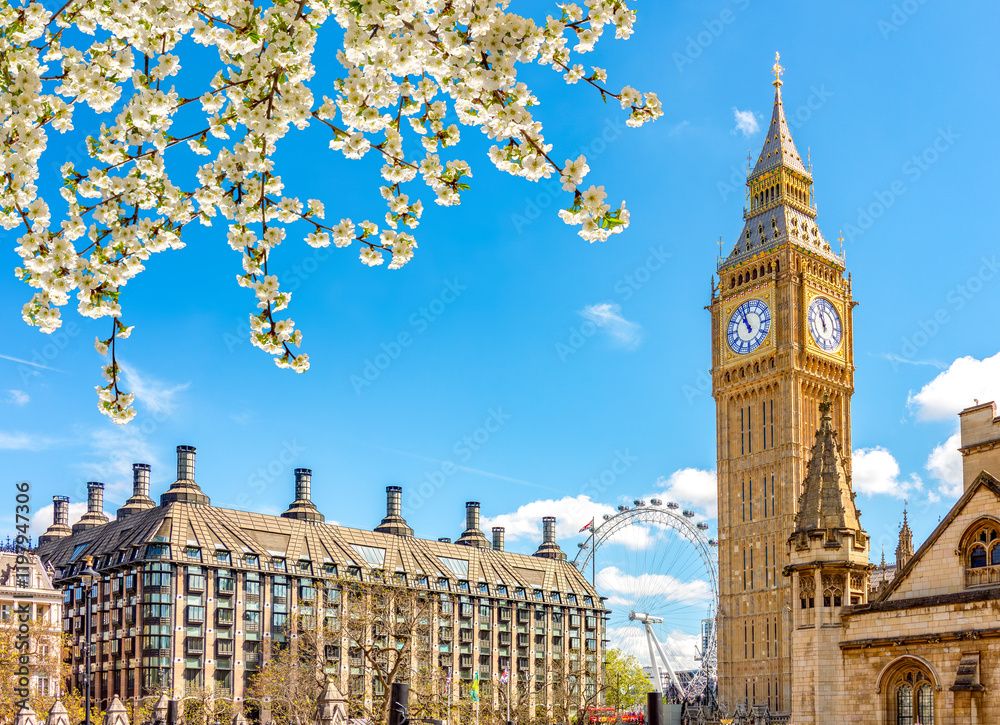 Big Ben tower in spring, London, UK