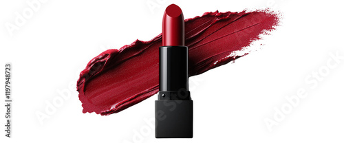 A red lipstick is shown next to a red brush stroke
