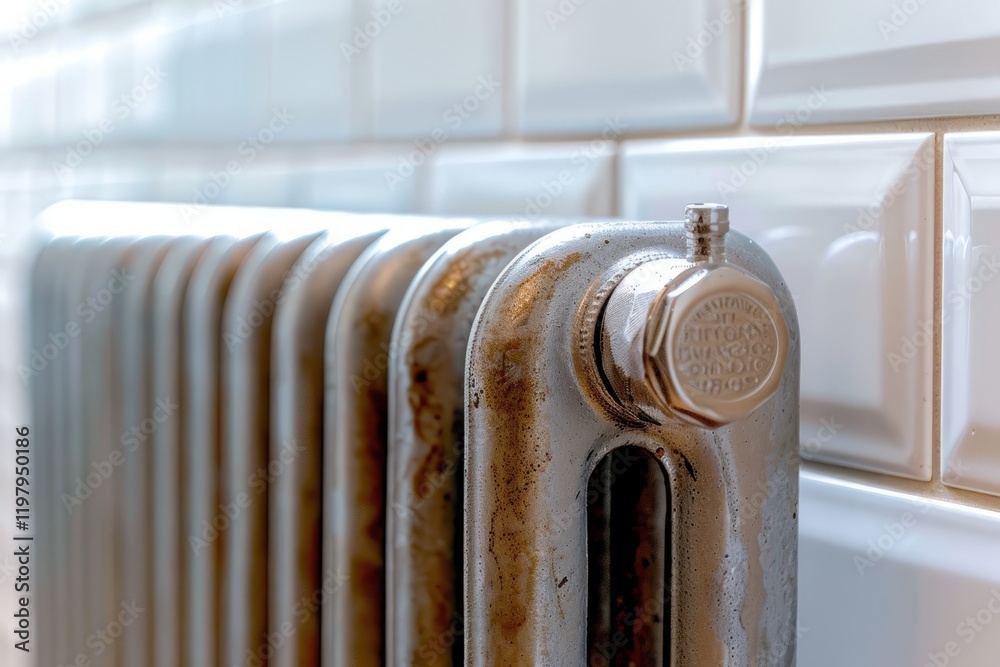 Close-up of old cast iron radiator providing warmth and comfort Close-up of old cast iron radiator providing warmth and comfort