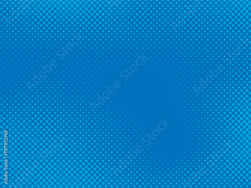 Abstract blue dotted pattern. Simple halftone gradient. Minimalistic pop art dot texture. Template for graphic design, comics, poster, banner