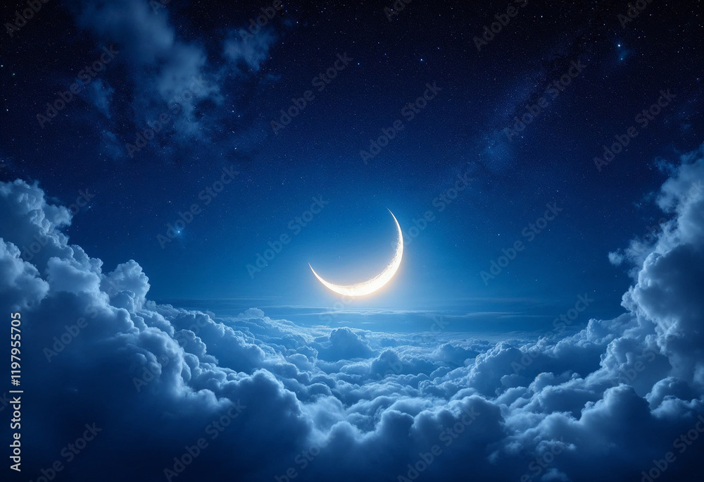 Fototapeta premium Crescent moon wallpaper. ramadhan moon wallpaper. eid moon background