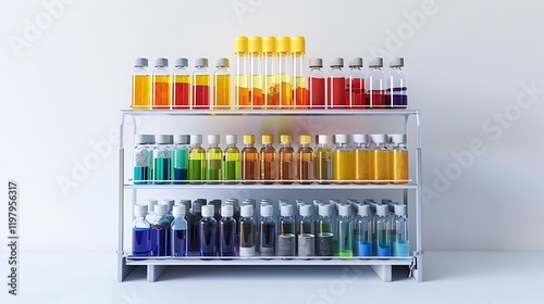 A neatly organized lab solvent dispenser on a white background photo