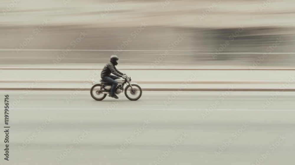 Fototapeta premium Blurred motion shot of a motorcyclist riding on a road.