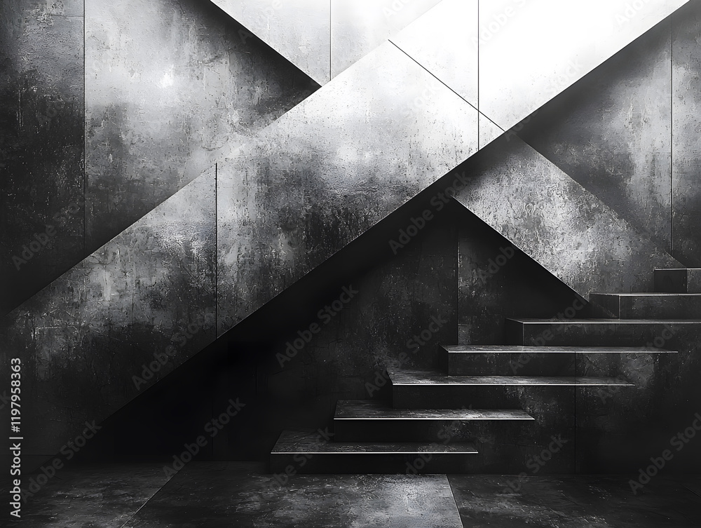 A sleek geometric pattern featuring triangular shapes in grayscale with a metallic texture A sleek geometric pattern featuring triangular shapes in grayscale with a metallic texture