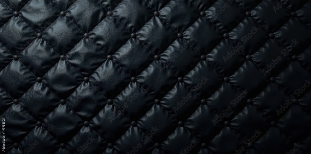 Fototapeta premium Black quilted backdrop, subtle light reflection, macro, backdrop, stitching