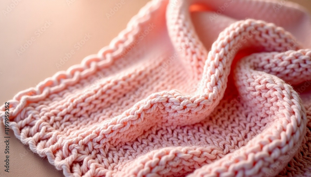 Obraz premium close up of pink knitted wool blanket 