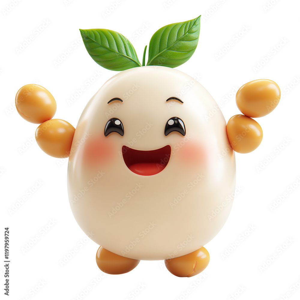 Cute animated character with a happy expression and leaf on top represents joy and playfulness in a whimsical setting isolated on transparent background Cute animated character with a happy expression and leaf on top represents joy and playfulness in a whimsical setting isolated on transparent background