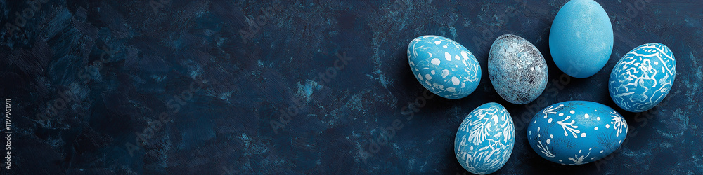 Hand-Painted Blue Easter Eggs with White Polka Dots on a Minimalist Dark Background for Elegant Holiday Decor
Hand-Painted Blue Easter Eggs with White Polka Dots on a Minimalist Dark Background for Elegant Holiday Decor