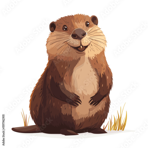 Beaver vector illustration, cartoon clipart character, animal in flat style Cute brown beaver or castor vector design isolated on white background