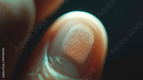 Close-up macro shot of a human fingerprint on a fingertip. photo