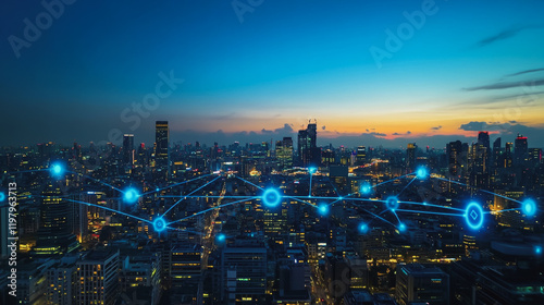 Wallpaper Mural Abstract business man stands on the peak of success amid tall, innovative Smart city and graphs with statistics to analyze business potential and predict future developments in company growth. Torontodigital.ca