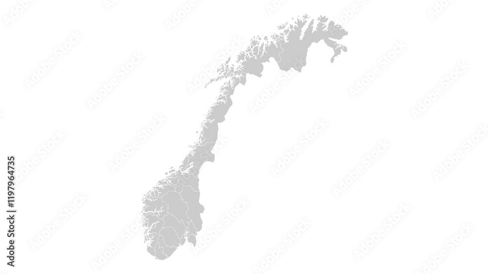 Norway map animation. Animation of Connecting all areas into a complete map of Norway with borders in the background with an alpha channel. Motion design.