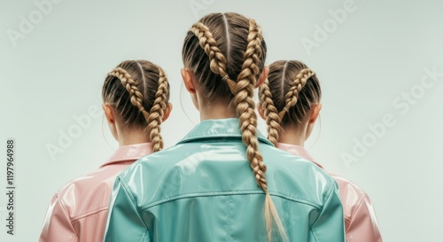 Three girls with braided hair are standing next to each other photo