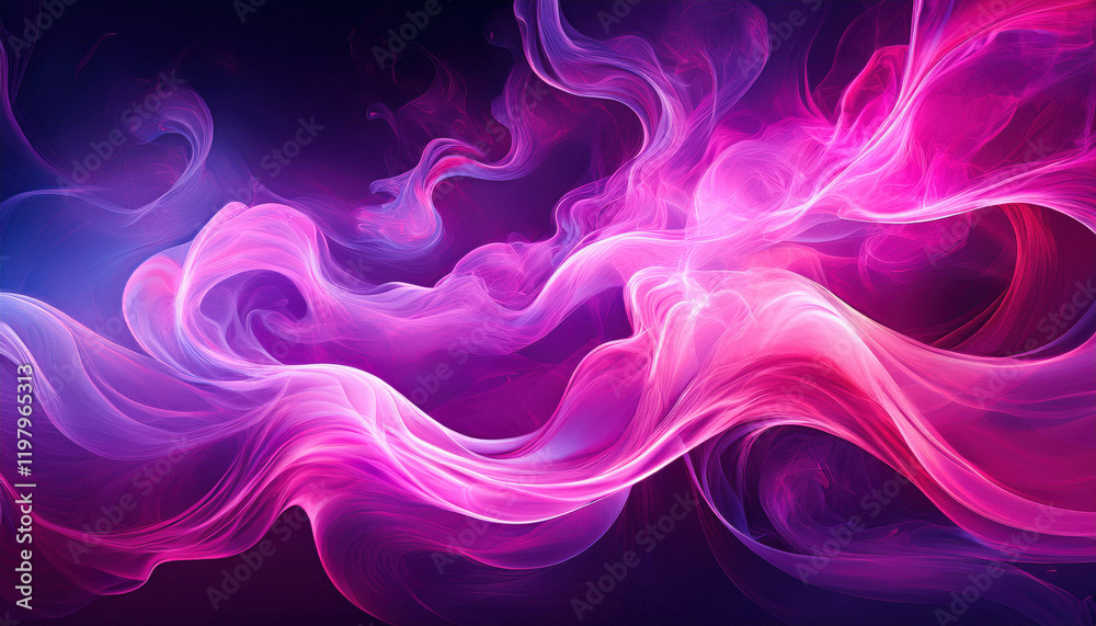 Obraz premium An abstract cloud of swirling, luminous smoke with vibrant neon pink and purple hues, creating a mystical, ethereal atmosphere with a touch of futuristic and artistic energy. 